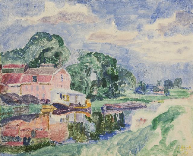 Jan Altink | Along the Reitdiep, wax paint on canvas, 63.2 x 78.3 cm, signed l.r. and dated '29
