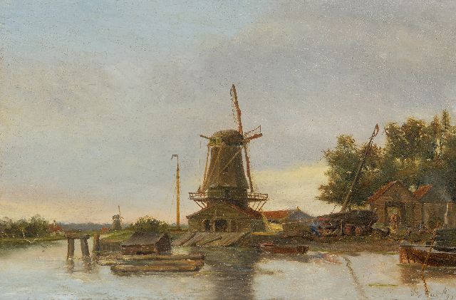Bernard van Beek | A lumber mill and a shipyard on a river, oil on panel, 38.2 x 57.9 cm, signed l.r. and dated '95