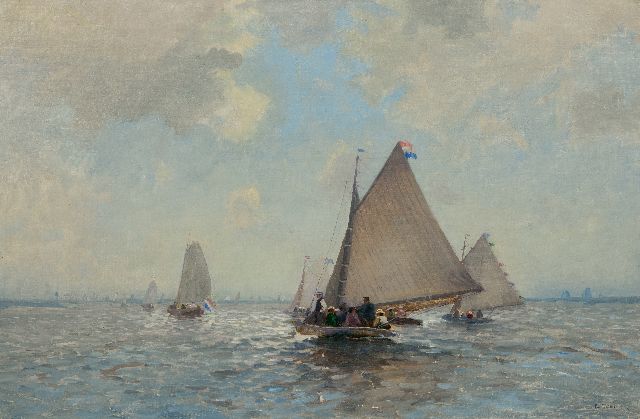 Ydema E.  | Sailing on the Sneekermeer, Friesland, oil on canvas 61.6 x 93.3 cm, signed l.r.