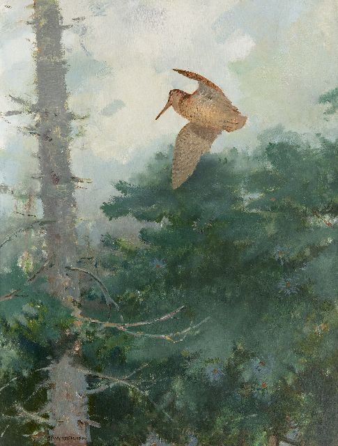 Piet van der Hem | Flying woodcock, oil on board, 78.5 x 59.5 cm, signed l.l.