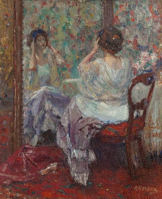 Maurits Niekerk | Lady in front of the mirror, oil on canvas, 54.3 x 44.5 cm, signed l.r.