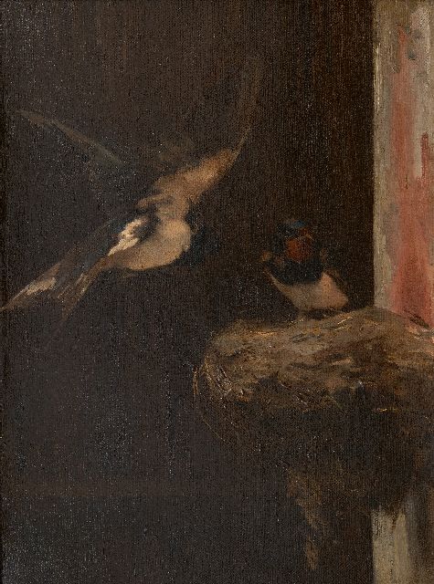 Cornelis Samuel Stortenbeker | Nesting swallows, oil on canvas, 46.6 x 34.7 cm, signed l.l. with initials