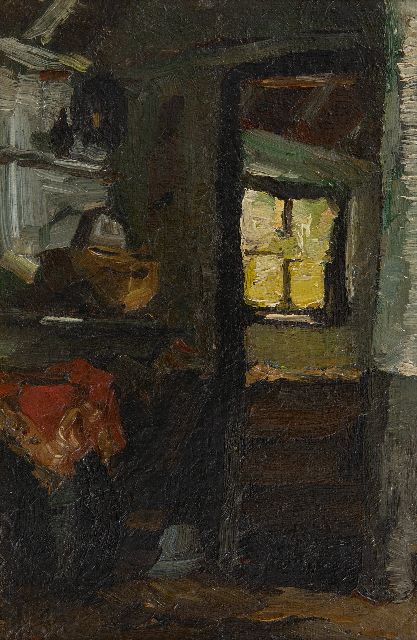 Willem de Zwart | A farm interior, oil on canvas laid down on board, 17.0 x 11.0 cm, signed l.l. with initials