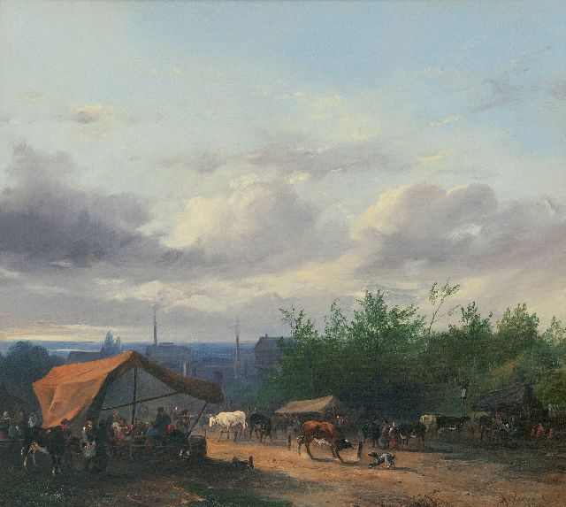 Jacobus Pelgrom | Cattle market, oil on canvas, 37.9 x 42.5 cm, signed l.r. and dated 1847