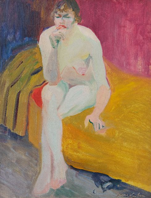 Kuijten H.J.  | Seated nude, oil on canvas 53.0 x 40.7 cm, signed l.r.