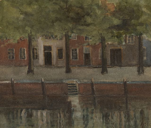 Jakob Nieweg | A quay with the reflection of houses in the water, watercolour on paper, 27.0 x 32.0 cm, signed l.r. with monogram