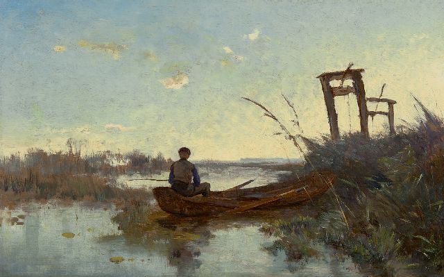 Constan Gabriel | Fisherman in a Dutch landscape, oil on canvas, 29.0 x 46.4 cm, signed l.r. and painted ca. 1875