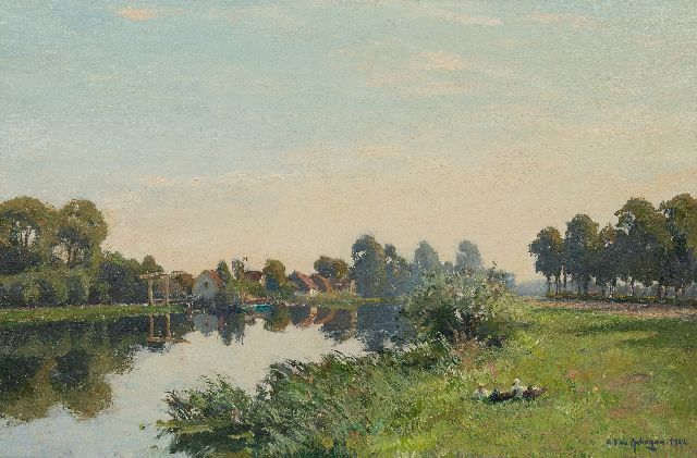 Schagen G.F. van | A summer landscape along a river, oil on canvas 59.7 x 90.2 cm, signed l.r. and dated 1942