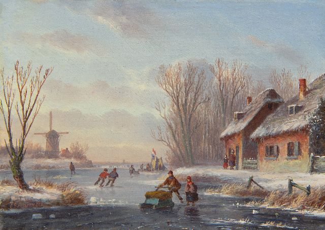 Carl Eduard Ahrendts | Dutch skatingscene, oil on panel, 12.9 x 17.8 cm, signed l.l.