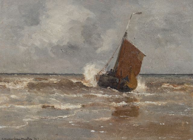 Morgenstjerne Munthe | A fishing barge approaching the beach, Katwijk, oil on canvas, 58.0 x 78.1 cm, signed l.l. and dated 1910