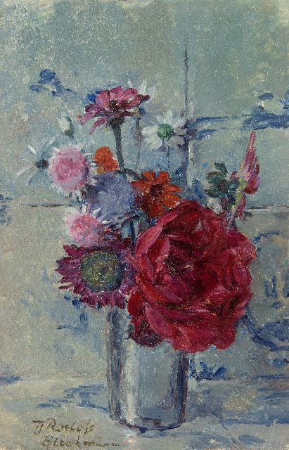 Roelofs-Bleckmann E.F.  | Summer flowers in a vase, oil on panel 29.8 x 18.8 cm, signed l.l.