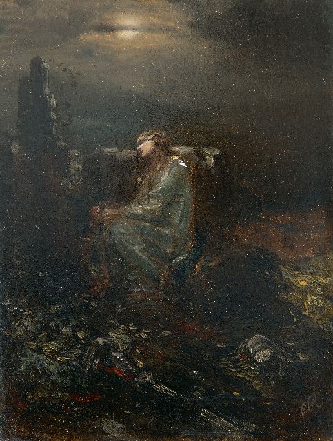 Charles Rochussen | Woman on a rock, possibly the Lorelei, oil on panel, 22.7 x 17.5 cm, signed l.r. with monogram and in label on the reverse and painted ca. 1845