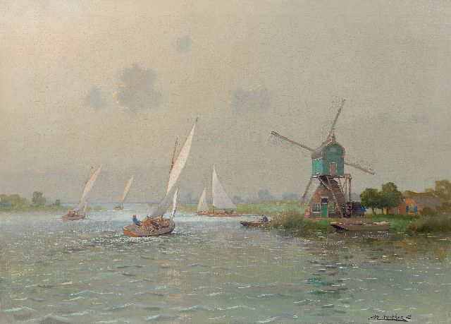 Jan Knikker jr. | Sailing competition on a lake in South-Holland, oil on canvas, 50.4 x 70.1 cm, signed l.r.