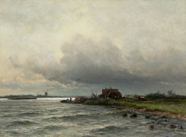 Schipperus P.A.  | River under a Dutch cloudy sky, oil on canvas 60.5 x 80.5 cm, signed l.l. and on a label on the stretcher