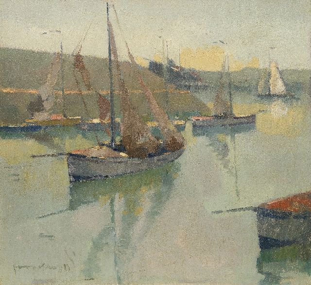 Joop Kropff | Ships in Scheveningen harbour, oil on canvas, 60.2 x 65.2 cm, signed l.l.