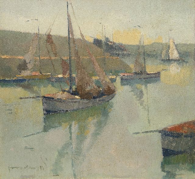 Kropff J.  | Ships in Scheveningen harbour, oil on canvas 60.2 x 65.2 cm, signed l.l.