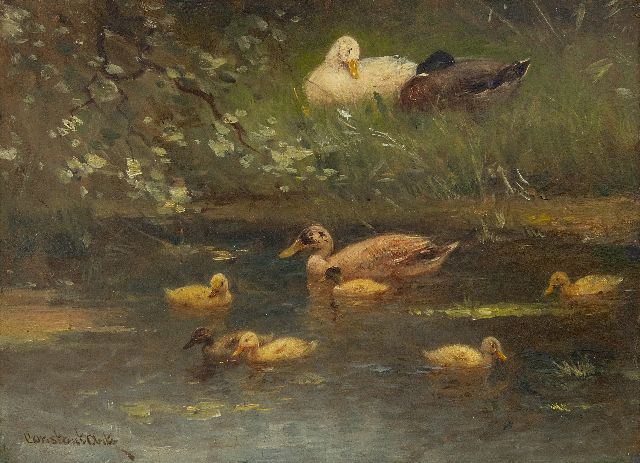 Constant Artz | Duck with six ducklings, oil on panel, 18.0 x 24.0 cm, signed l.l.