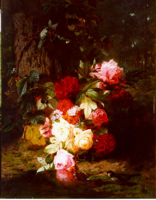 Jean-Baptiste Robie | Woodland with roses, oil on panel, 84.2 x 63.8 cm, signed l.l.