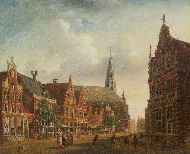 Ouwater I.  | View of the Nieuwstraat in Hoorn, oil on canvas 36.7 x 43.8 cm, signed l.r. and dated 1785