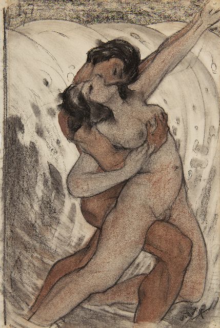Willem van Dort | The kiss, coloured chalk on paper, 38.2 x 25.5 cm, signed l.r.