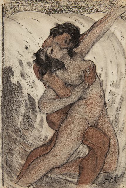 Dort W. van | The kiss, coloured chalk on paper 38.2 x 25.5 cm, signed l.r.