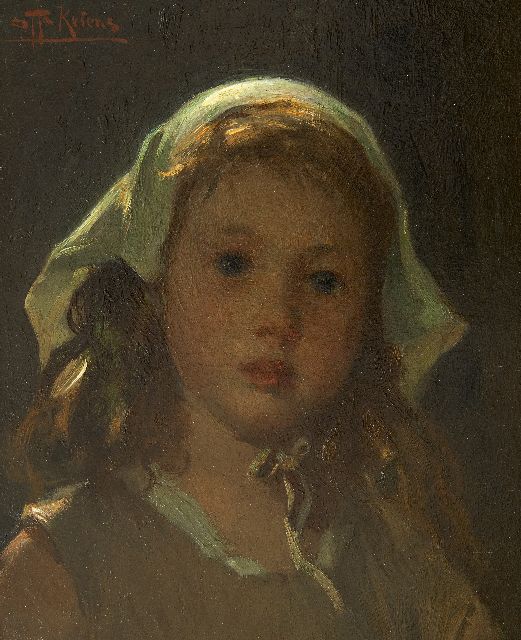 Kriens O.G.A.  | Girl's head, oil on panel 33.0 x 27.2 cm, signed u.l.