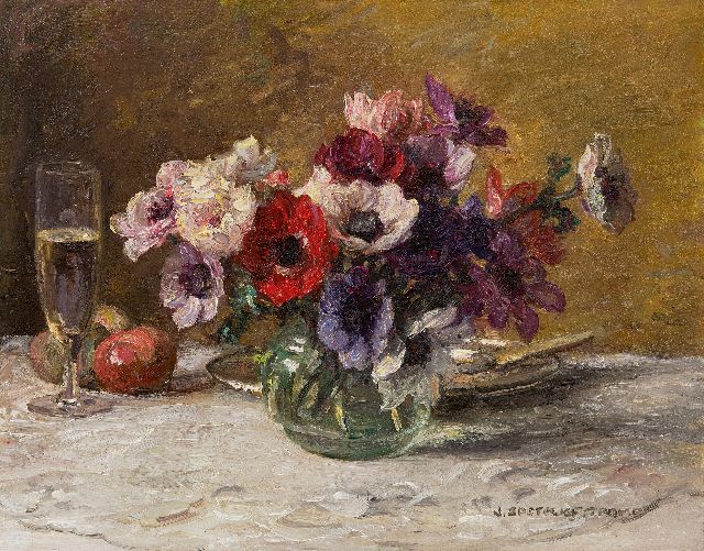 Jan Zoetelief Tromp | Anemones and a champagne glass, oil on canvas, 40.5 x 50.5 cm, signed l.r.