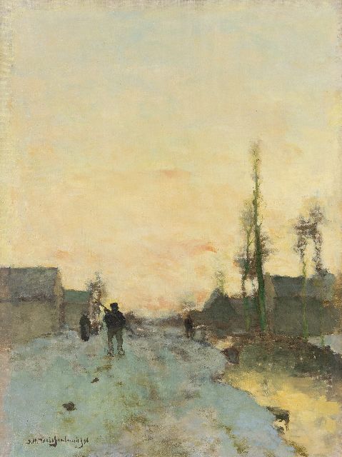 Weissenbruch H.J.  | Figures on a path near Noorden, oil on canvas 55.6 x 41.5 cm, signed l.l. and dated '94