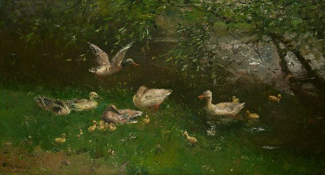 Willem Maris | Ducks by a pond, oil on canvas, 53.8 x 97.5 cm, signed l.l.