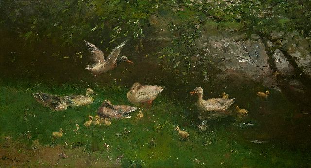 Willem Maris | Ducks by a pond, oil on canvas, 53.8 x 97.5 cm, signed l.l.