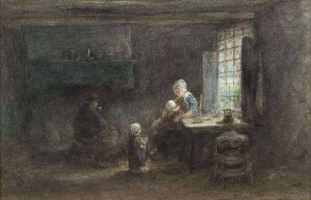 Jozef Israëls | The young family, pastel and watercolour on paper, 35.3 x 53.5 cm, signed l.l.