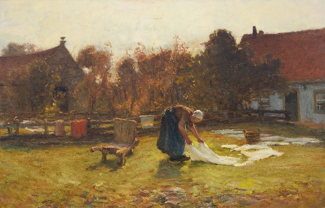 Blommers B.J.  | Bleaching the laundry, oil on canvas 58.7 x 91.6 cm, signed l.r.