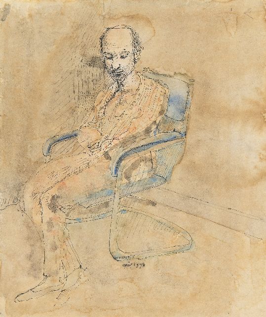 Co Westerik | Poet in steel chair, pen, ink and watercolour on paper, 20.0 x 15.0 cm, signed l.c. and dated april 1973