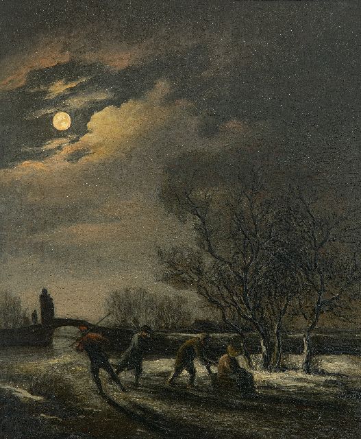 Krausz S.A.  | Skaters by moonlight, oil on panel 21.6 x 18.3 cm