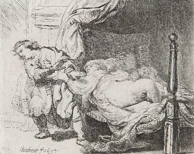 Rembrandt | Josef and Potifar's wife, etching on paper, 9.0 x 11.5 cm, signed l.l. on the plate and dated on the plate 1634