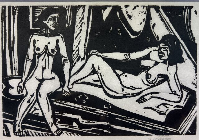 Wiegers J.  | Two naked ladies, woodcut 12.3 x 19.0 cm, signed l.r. (in pencil)