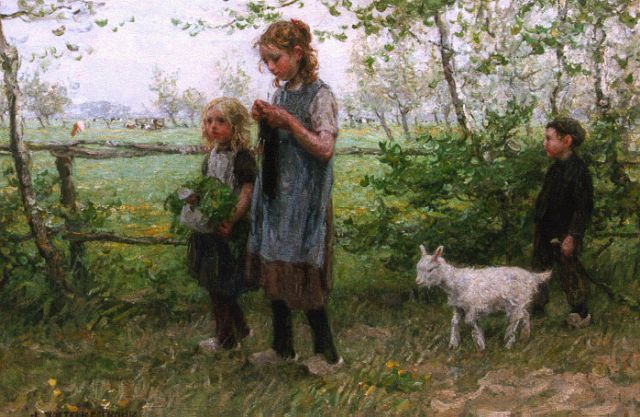 Jan Zoetelief Tromp | Children and a goat, Blaricum, oil on canvas, 69.0 x 95.0 cm, signed l.l.