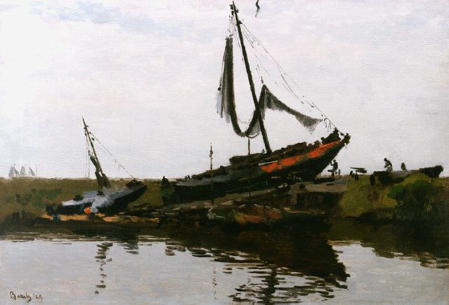 Reinier Sybrand Bakels | Moored shipping, oil on canvas, 43.8 x 62.2 cm, signed l.l. and dated '29