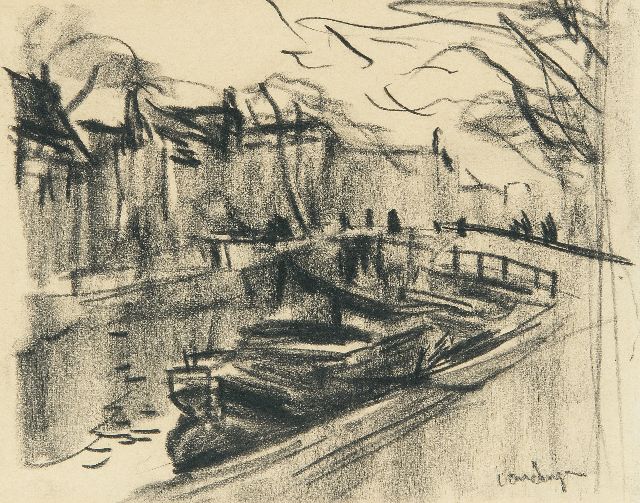 Kees van Dongen | Delfshaven, The Netherlands, charcoal on paper, 12.1 x 15.4 cm, signed l.r.