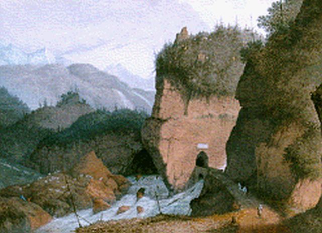 Josephus Augustus Knip | Val van de Tesfino, gouache on paper, 39.5 x 57.4 cm, gesigneerd niet