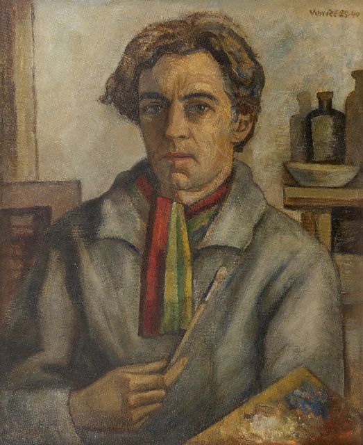 Rees O. van | Self-portrait with palette, oil on canvas 75.2 x 60.0 cm, signed u.r. (twice) and dated '40
