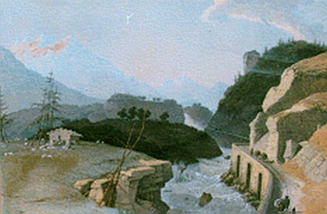 Knip J.A.  | Eerste brug naar den Simplon, gouache on paper 43.0 x 58.2 cm, gesigneerd niet