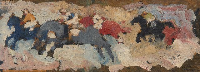 Jan Stekelenburg | Horse race, oil on board, 16.2 x 44.1 cm, signed l.r.