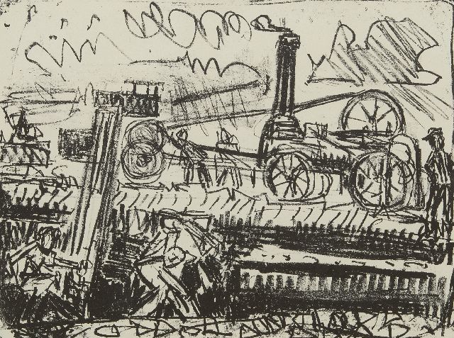 Zee J. van der | Harvest machines, lithograph on paper 37.0 x 47.3 cm, signed l.r. (in pencil) and dated (in pencil) '53