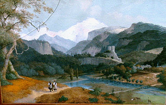 Knip J.A.  | A mountainous landscape, gouache on paper 63.0 x 94.5 cm