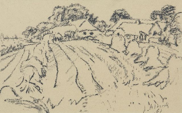 Altink J.  | Arable land with farms, black chalk on paper 31.1 x 48.3 cm, signed l.r. and dated '61