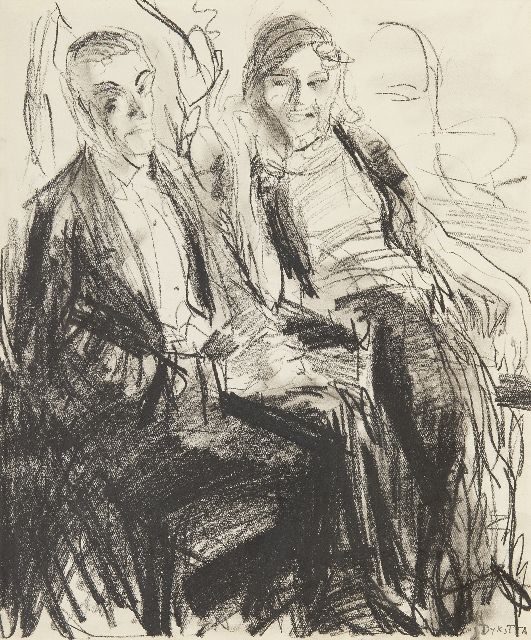 Johan Dijkstra | At the ball, black chalk on paper, 38.4 x 31.6 cm, signed l.r.