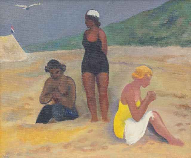 Kleima E.A.  | 3 ladies on the beach, Schiermonnikoog, oil on canvas 50.4 x 60.5 cm, signed with initials on the stretcher and dated 1939 on the stretcher