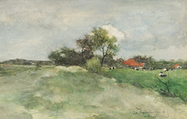 Jan Hendrik Weissenbruch | Meadow behind the dunes, watercolour on paper, 23.5 x 36.3 cm, signed l.r. and to be dated ca. 1879