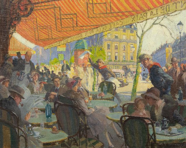 Stübner R.E.  | The terrace of Café de la Paix on the Place de l'Opéra in Paris, oil on canvas 60.2 x 75.0 cm, signed l.r.